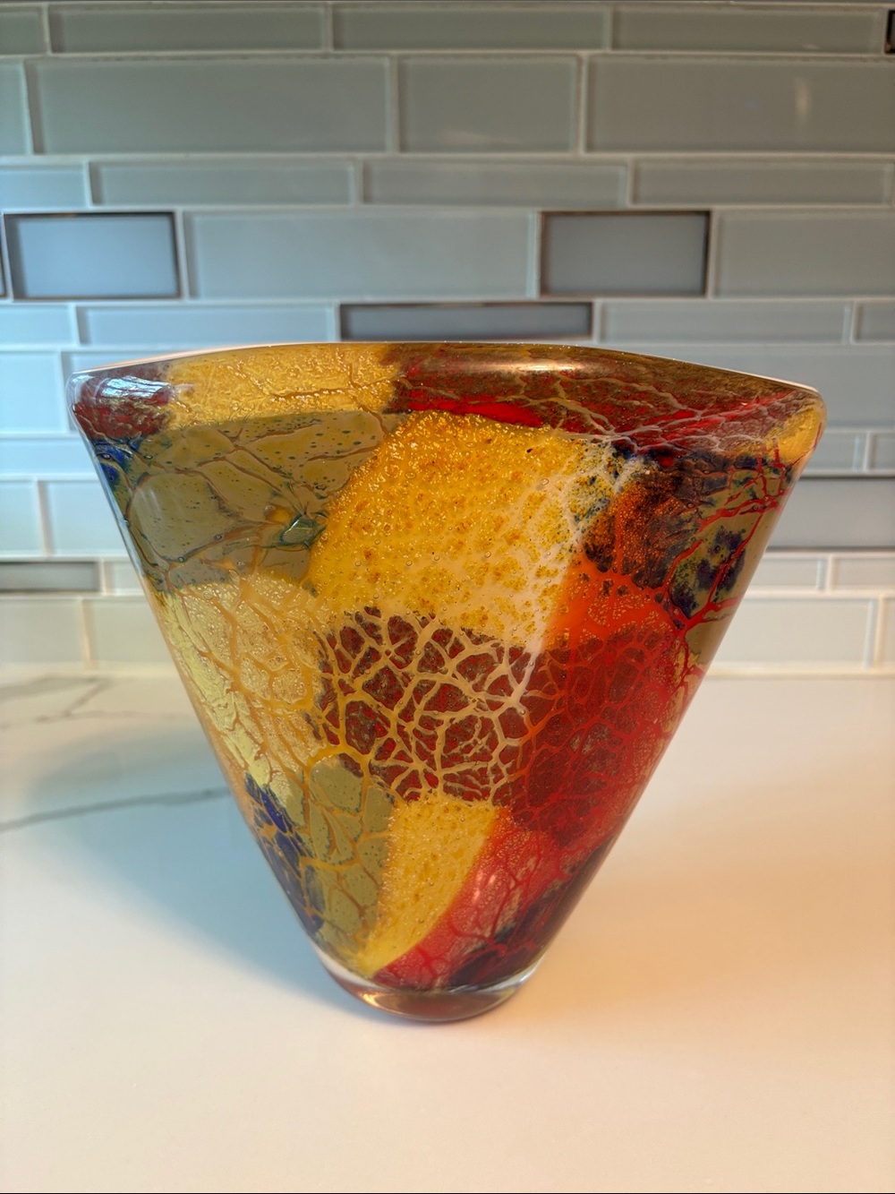 Badash Multicolor Art Glass Vase - Red, Yellow & Blue